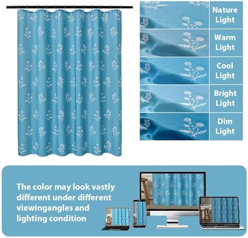 ORTIGIA Blue Linen Shower Curtain Farmhouse Vintage Floral Shower Curtains Navy Boho Rustic Block Print Cottagecore Decor for Bathroom 72 W x 72 L