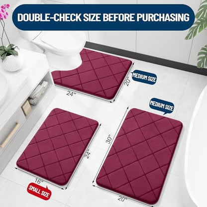 OLANLY Memory Foam Bath Mat 44x24, Ultra Soft and Absorbent Bathroom Rugs, Machine Washable, Comfortable Bath Carpet for Bathroom Floor, Tub and Shower, Burgundy