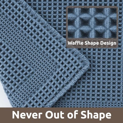 AMOAMI Waffle Bath Mat, Absorbent Bathroom Rugs Non Slip 17''x24'' Blue