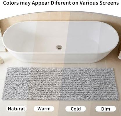 Disolla Silver Bath Mat 24x36 Inch - Luxury Chenille Bathroom Rug, Extra Soft Shaggy Plush Absorbent Mat, Non-Slip Washable Rug for Bathtub, Shower and Bedside