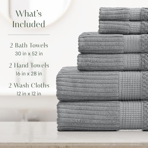 Springtree Home 100% Cotton Bath Towel Set | 6-Piece Set | Textured | Grey