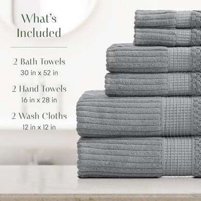 Springtree Home 100% Cotton Bath Towel Set | 6-Piece Set | Textured | Grey