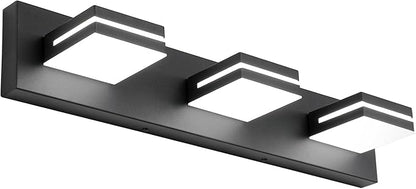 SineRise LED Modern Bathroom Vanity Light Fixtures, Dimmable Matte Black Modern Acrylic Bathroom Wall Lighting Fixtures Over Mirror (Cool White 6000K)