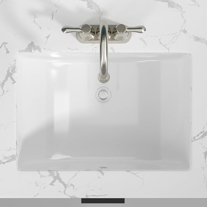 Sarlai Undermount Bathroom Sink - 21 x 14 inch Rectangular Vessel Sink Undermount Modern White Ceramic Rectangle Sink, Vanity Sink Art Basin with Overflow, Interior Bowl Size 18.3"x12.5"x6"