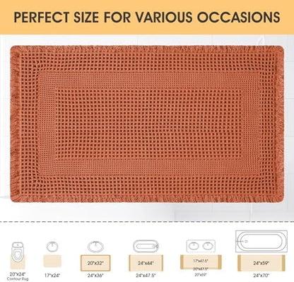 Upgrade Waffle Bath Mat, Boho Bathroom Rugs Absorbent Non Slip, Ultra Soft Bathroom Mat, Machine Washable Knit Bath Rugs with Tassels for Bathroom, Bedroom, Kitchen,Shower,Tub, 36"x24", Burnt Orange