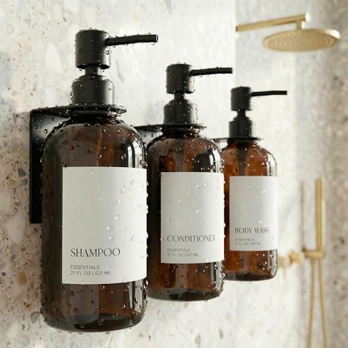 Stylish Shampoo & Conditioner Dispenser Set of 3 - Wall Mount, Drill Free