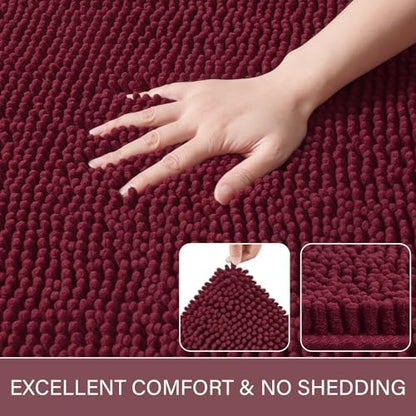 LOCHAS Luxury Bathroom Rug Shaggy Bath Mat 24 x 60 Inch, Burgundy