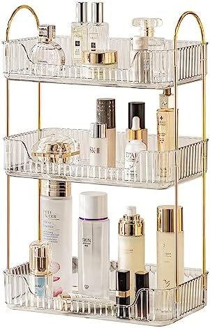 Akinbas 3 Tier Bathroom Organizer Countertop Makeup Perfume Tray Skincare Organizer for Bathroom Dresser Vanity (White)