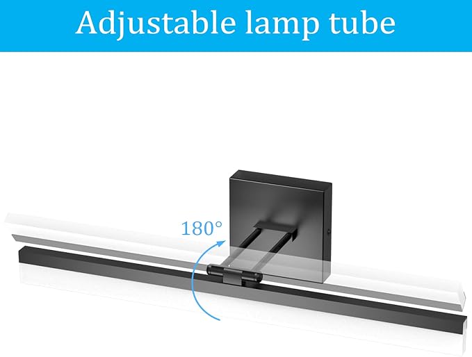 Ralbay 24" LED Modern Black Vanity Light 14W Adjustable Matte Black Bathroom Vanity Light Modern LED Bathroom Vanity Light Fixtures Over Mirror (6000K Cool White Light)