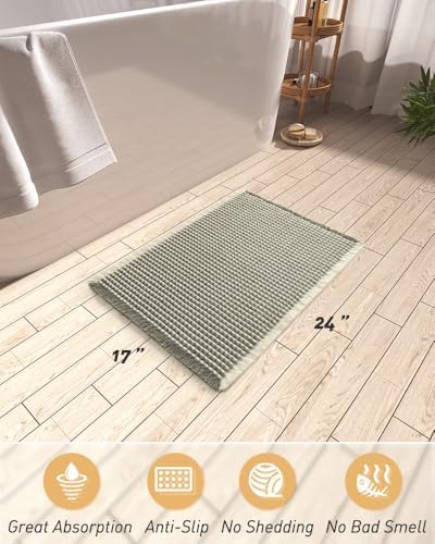 Upgraded Waffle Bath Mat Ultra Absorbent Non Slip Bathroom Mat, 17" x 24"