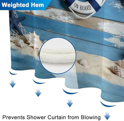 Waterproof Nautical Shower Curtain with Hooks, Deck Swim Ring Fabric Shower Curtains for Bathroom, Metal Grommets & Weighted Hem, Machine Washable Bathroom Shower Curtain Set, 72" W x 72" L