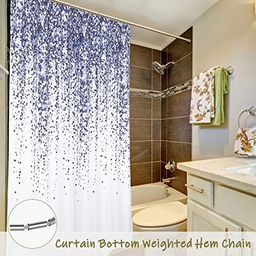 Blue Dots Gradient Shower Curtain Set with Hooks: 72’’x72’’ Waterproof Washable Weighted Geometric Ombre Bath Curtain, Modern Bathroom Decor