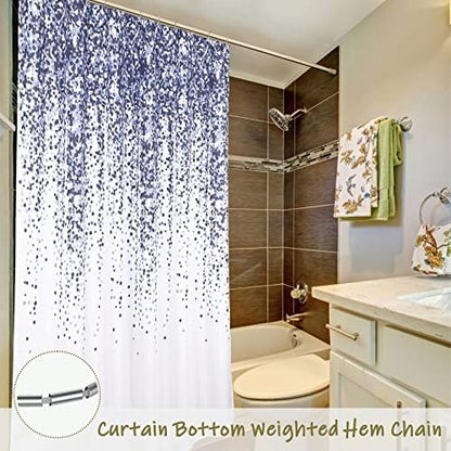 Blue Dots Gradient Shower Curtain Set with Hooks: 72’’x72’’ Waterproof Washable Weighted Geometric Ombre Bath Curtain, Modern Bathroom Decor
