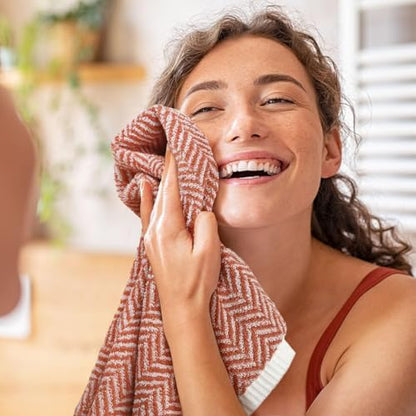 Cleanbear Decorative Hand Towels with Herringbone Stripes, Light-Coral