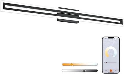 SOLFART Dimmable LED Black Vanity Lights Bathroom Light Fixtures LED Vanity Lights for Bathroom Lighting Bar 48 Inch APP Control Adjustable Light Color Adjustable Modern Lighting-TY