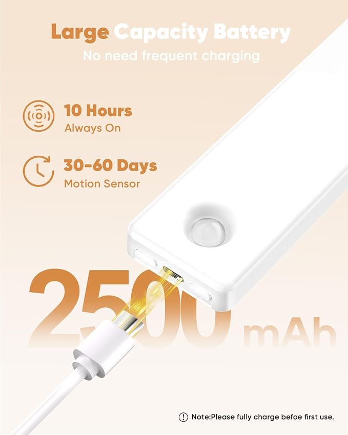 2 Pack Under Cabinet Lighting, Motion Sensor Light Indoor, Rechargeable Closet Lights Battery Operated, Wireless Dimmable LED Cabinet Lights, Under Counter Lights for Kitchen Warm Color