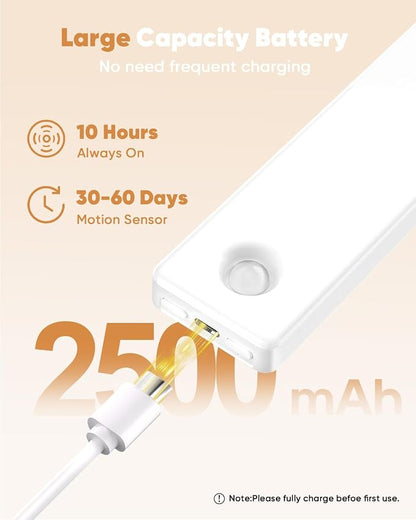 2 Pack Under Cabinet Lighting, Motion Sensor Light Indoor, Rechargeable Closet Lights Battery Operated, Wireless Dimmable LED Cabinet Lights, Under Counter Lights for Kitchen Warm Color