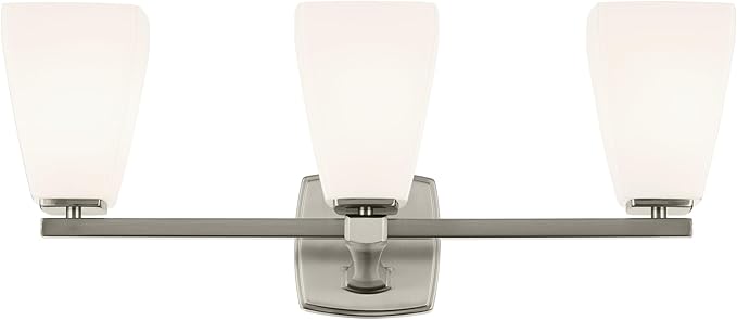 Kichler Marant 21.25" 3-Light Vanity Light with Opal Glass in Brushed Nickel, for Bathroom, Powder Room, Over a Mirror, (21.25" W x 9.5" H), 55216NI