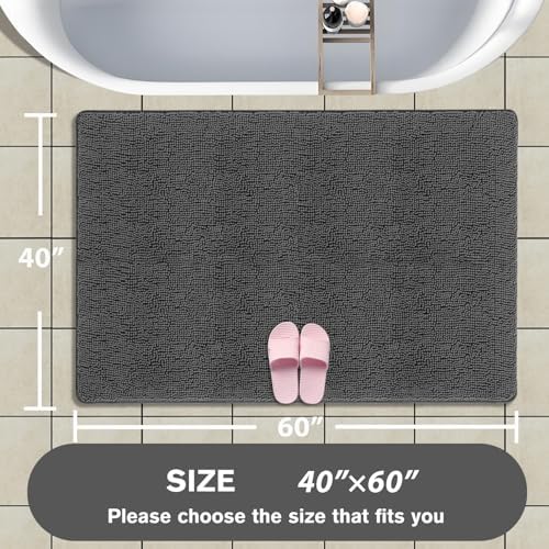 Bathroom Rugs 40 x 60 Inch – Extra Large Bath Mat | Absorbent and Washable Thick Chenille Bath Rugs Non-Slip Runner Rug for Bathroom, Shower, Tub(Gray)