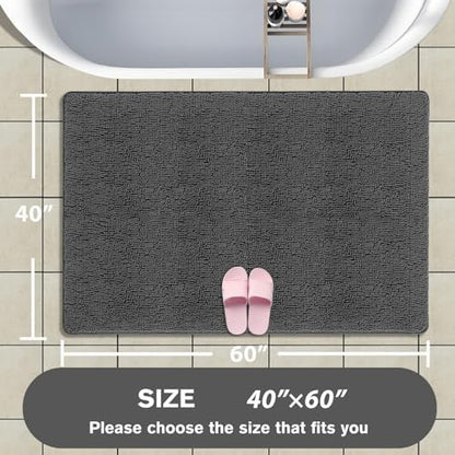 Bathroom Rugs 40 x 60 Inch – Extra Large Bath Mat | Absorbent and Washable Thick Chenille Bath Rugs Non-Slip Runner Rug for Bathroom, Shower, Tub(Gray)