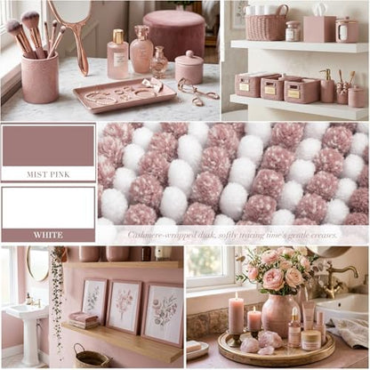 BSICPRO Bathroom Rugs Sets 2 Piece, Non Slip Striped Bath Mats, Mist Pink