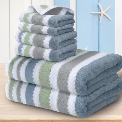 VOOVA & MOVAS Waffle 6PC Towel Set, Cotton, Navy Grey Green White