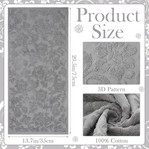 SmoothNovelty 2 Pcs Gray Floral Jacquard Hand Towels for Bathroom
