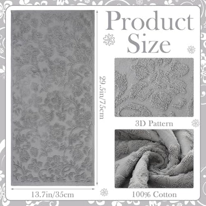 SmoothNovelty 2 Pcs Gray Floral Jacquard Hand Towels for Bathroom