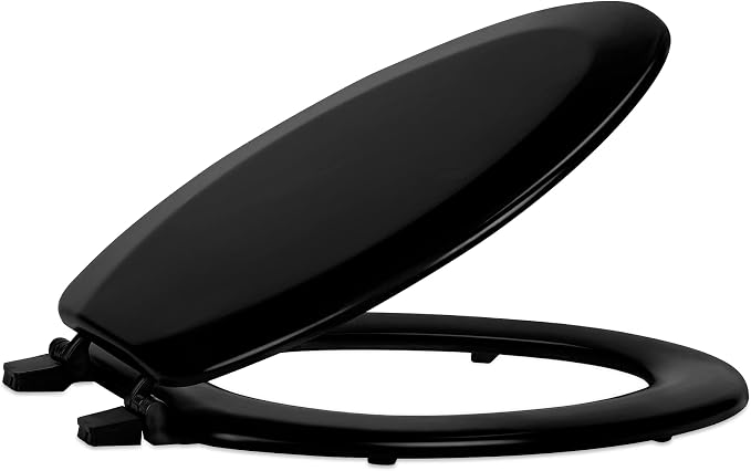 Elongated Wood Toilet Seat, Black, 19 in, Fits All Elongated Size Fixtures | Toilet-Seat Construction: Contoured Seat Profile and Durable Finish Create a Polished Fixture Update.
