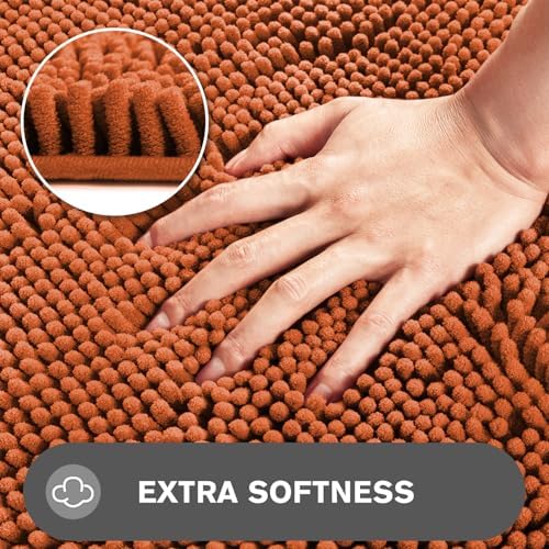 Burnt Orange Bathroom Rugs – Absorbent and Washable Bath Mat, Non-Slip, Thick Soft Chenille Bath Rugs for Bathroom Floor, Shower, Sink - 17" x 24"