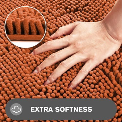 Burnt Orange Bathroom Rugs – Absorbent and Washable Bath Mat, Non-Slip, Thick Soft Chenille Bath Rugs for Bathroom Floor, Shower, Sink - 17" x 24"