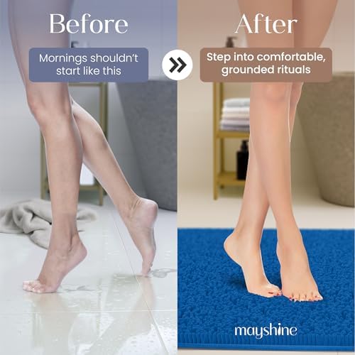MAYSHINE Chenille Plush Runner Rug, Dark Blue, 71x31 in, Machine Washable, Non-Slip Door Mat, Bath Mat with Water Absorbent Quick Drying Microfiber Shag Carpet
