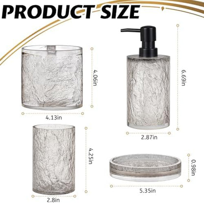 RQYIXI Resin 4-Piece Bathroom Accessories Set, Silver Crackle, Shatterproof