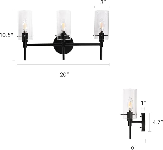classy leaves 3 Light Bathroom Light Fixtures, Matte Black Bathroom Vanity Light, Modern Farmhouse Bathroom Lights Over Mirror, Black Bathroom Wall Lights with Glass Shades for Bedroom, Living Room