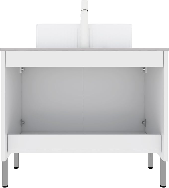 30″ White Modern Bathroom Vanity with Sink, Bathroom Storage Cabinet with 2 Soft Close Doors