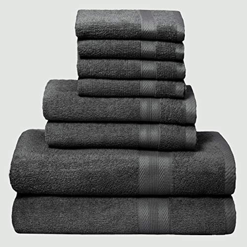 BOUTIQUO 8 Piece Towel Set 100% Ring Spun Cotton, 2 Bath Towels 27x54, 2 Hand Towels 16x28 and 4 Washcloths 13x13 - Ultra Soft Highly Absorbent Machine Washable Hotel Spa Quality - Charcoal Grey