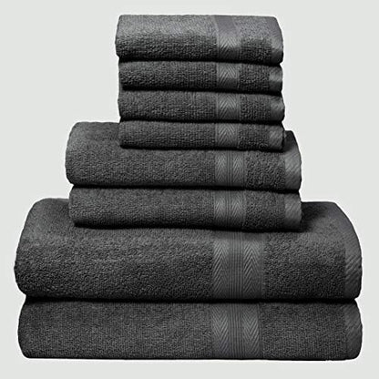 BOUTIQUO 8 Piece Towel Set 100% Ring Spun Cotton, 2 Bath Towels 27x54, 2 Hand Towels 16x28 and 4 Washcloths 13x13 - Ultra Soft Highly Absorbent Machine Washable Hotel Spa Quality - Charcoal Grey