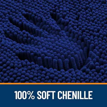 OLANLY Chenille Bathroom Rugs Mats Sets 2 Piece, 30"x20"+24"x20", Navy