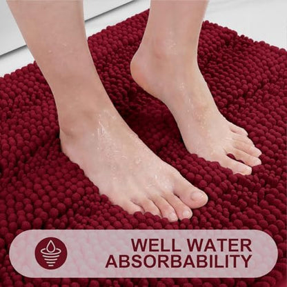 Grandaily Chenille Striped Bathroom Rugs 24x16, Extra Thick and Absorbent Bath Mats, Non-Slip Soft Plush Shaggy Shower Carpet, Machine Wash Dry, Bath Rug for Bathroom, (Small, Red)