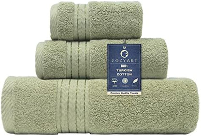 COZYART Luxury Bath Towel Set 3 PCS, Sage Green 100% Turkish Cotton 650 GSM