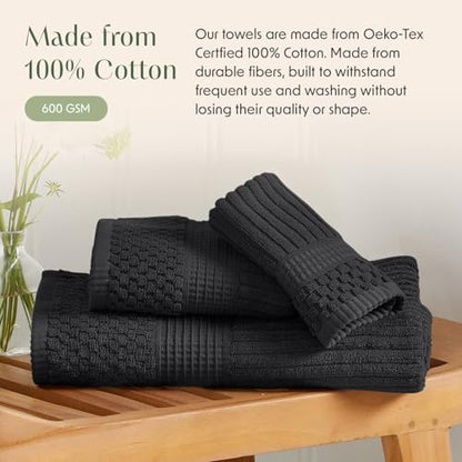Springtree Home 100% Cotton Bath Towel Set | 6-Piece Set | Textured | Black