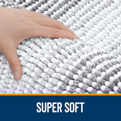OLANLY Bathroom Runner Rugs 47x17, Soft Chenille Striped Bath Rugs, Grey