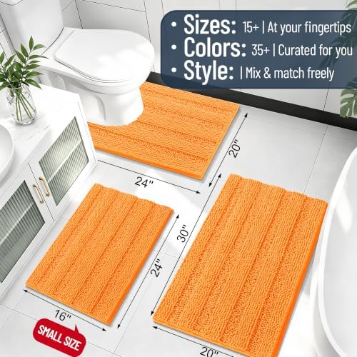 Smiry Thick Small Chenille Bathroom Rugs 24x16, Absorbent Bath Mat, Orange