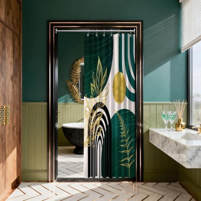 Emerald Green and Gold Stall Shower Curtain, 36X72 in Narrow Small