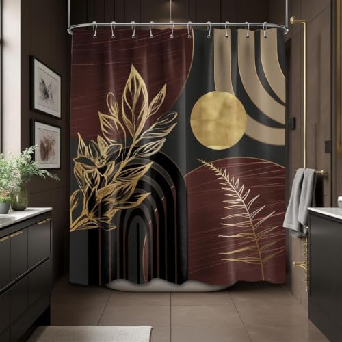 Dark Brown and Gold Shower Curtain, 60X72 in, Mid Century Modern