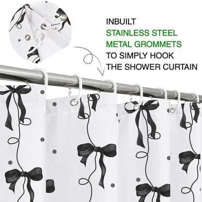 Black Bow Shower Curtain for Bathroom, Teen Girls Theme, 72x72 Inches