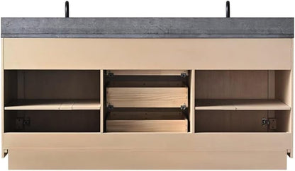 Vanity Art 72 inch Double Sink Bathroom Vanity, Vanity Cabinet with Doors and Shelf, Modern Wood Bathroom Vanity with White Marble Top, Solid Wood Frame, 3 Functioning Drawers,VA70-72-DLW-B