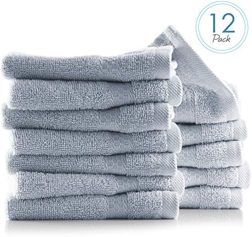 Hearth & Harbor Washcloths 12 Pack - 100% Cotton Washcloth for Body and face, High Absorbent and Soft 13"x13" Body Wash Cloth, Quick Dry - Ice Blue Washcloths