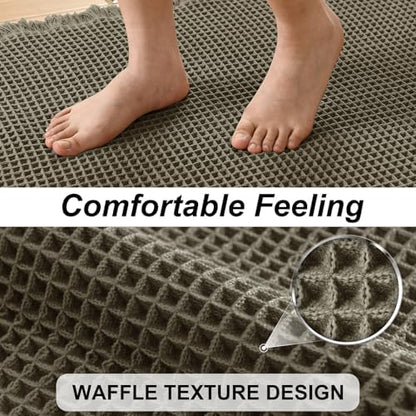 JIUZHEN Set of 2 Waffle Bathroom Rugs Non Slip Bath Mats, 16"x24"+24"x60"