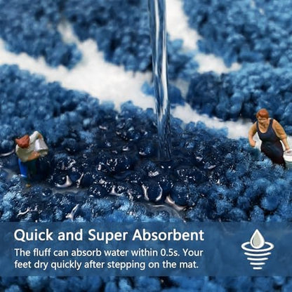 Blue Bathroom Runner Rug - Blue Long Bath Mat Tropical Leaf Bath Rugs Non Slip Washable Bathrug for Bathroom Floor, Cute Restroom Rug, Plant Absorbent Bathmat Botanical Home Decor 18" x 47"